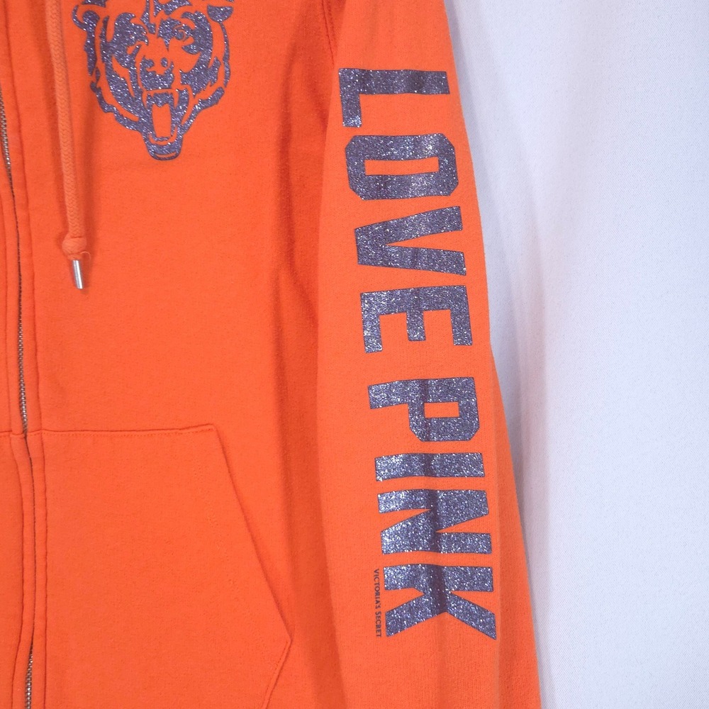 Victoria's Secret PINK Chicago Bears Hoodie S Bling Full Zip Orange Y2K NFL Cozy - Picture 8 of 16